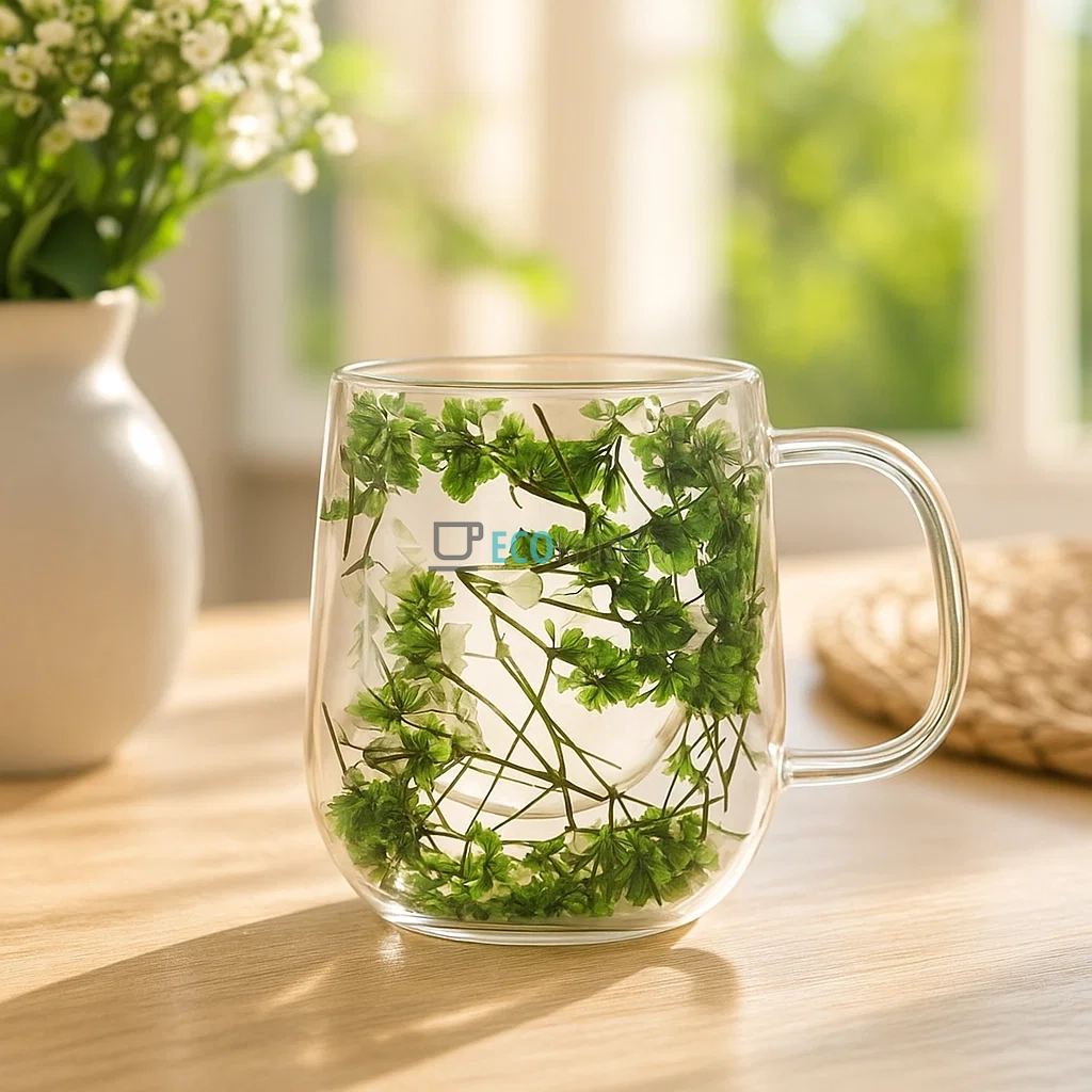 Скляна чашка з подвійними стінками та сухоцвітами 200 мл (R10120) Скляна чашка з подвійними стінками та сухоцвітами 200 мл (R10120)