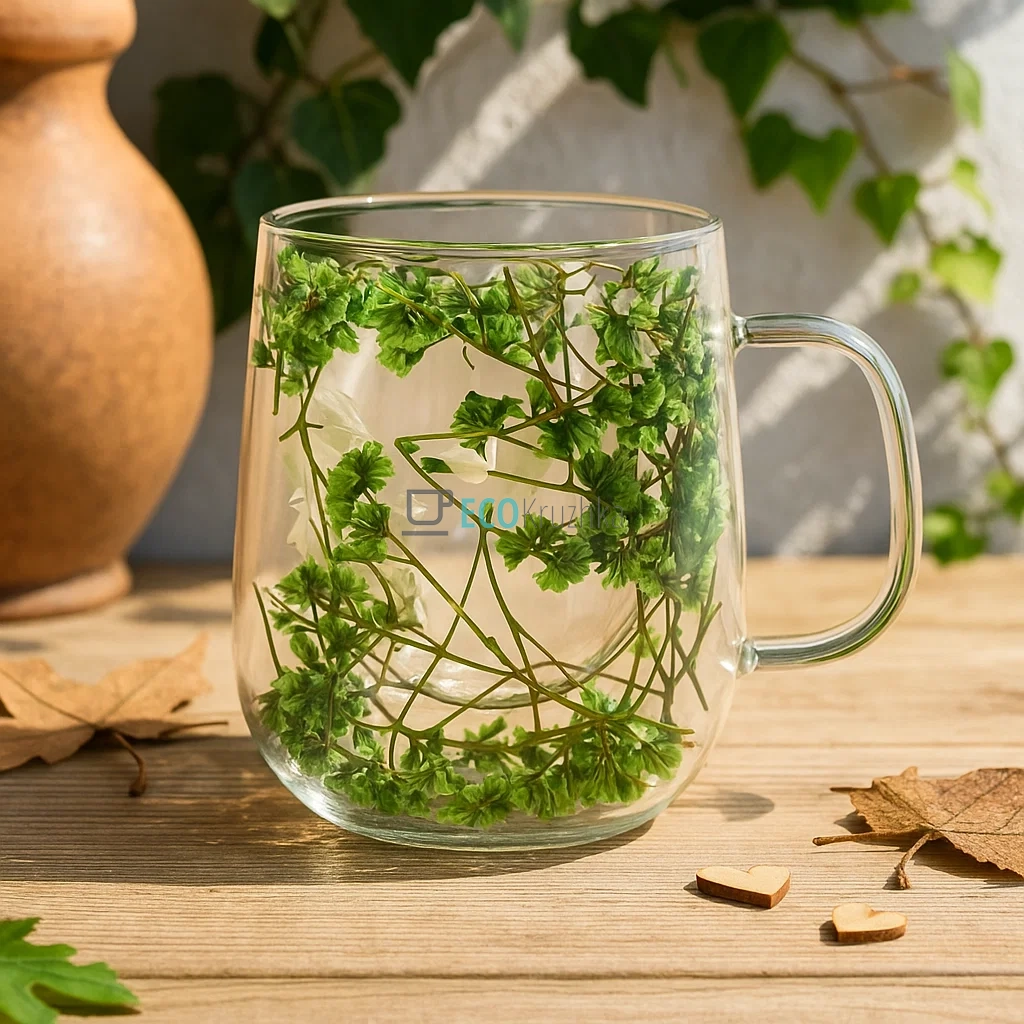 Скляна чашка з подвійними стінками та сухоцвітами 330 мл (R10120) Скляна чашка з подвійними стінками та сухоцвітами 330 мл (R10120)