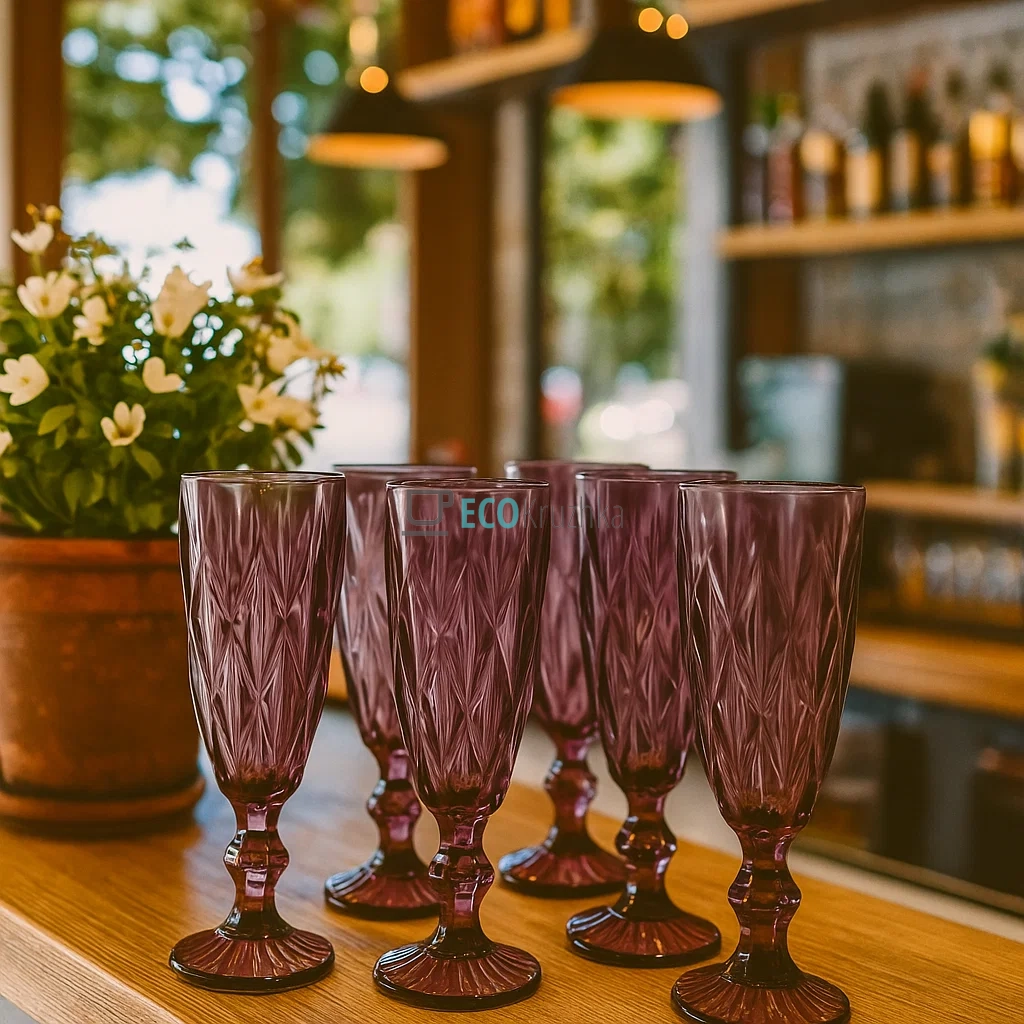 Набір келихів для шампанського з кольорового скла 6 шт Glassware 150 мл Рожевий EK9008