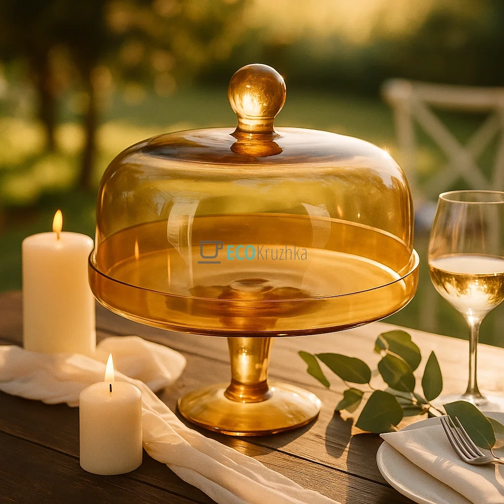 Скляна тортівниця з кришкою, діаметр 24 см, Янтар (992-211) Скляна тортівниця з кришкою, діаметр 24 см, Янтар (992-211)