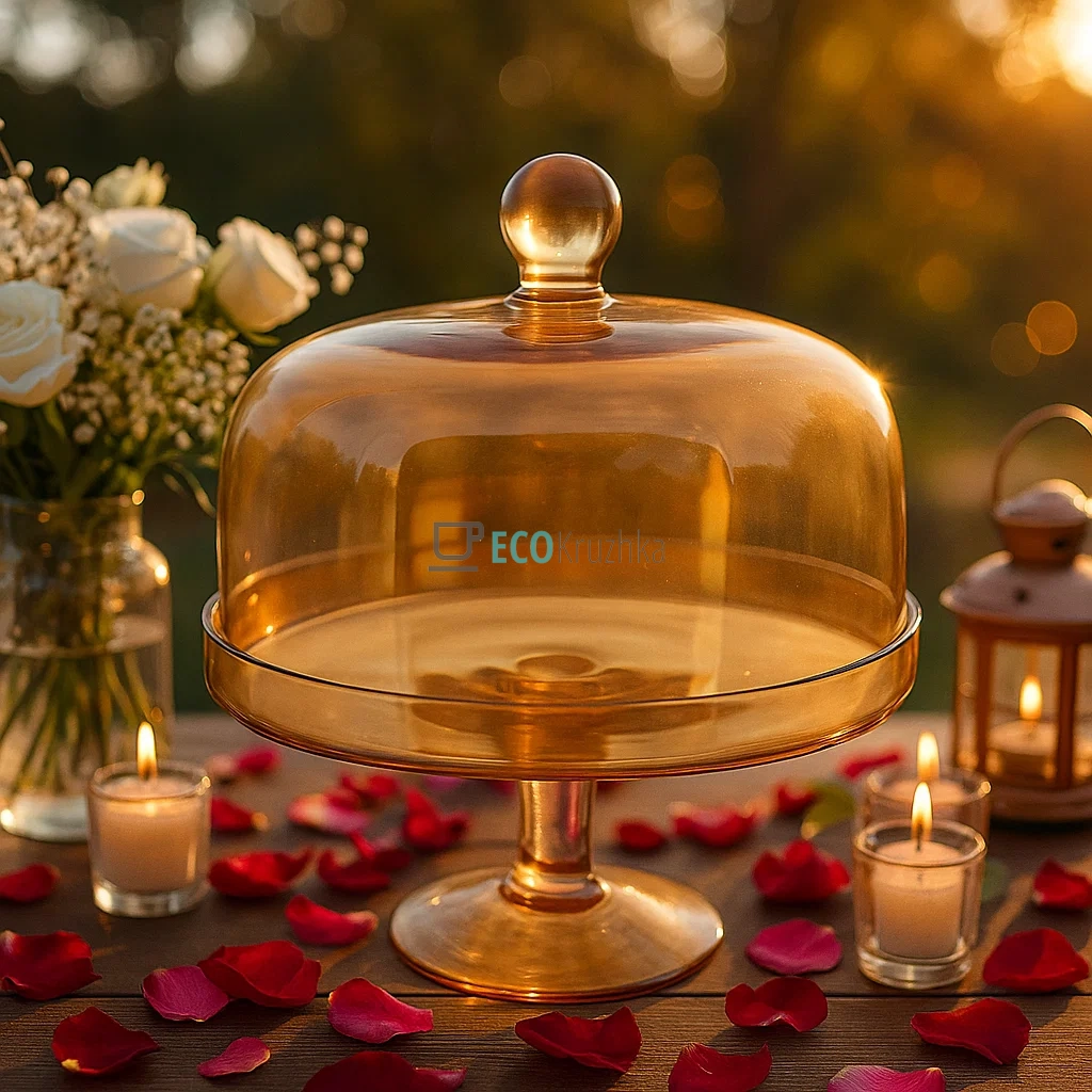 Скляна тортівниця з кришкою, діаметр 25.5 см, Янтар (992-212)