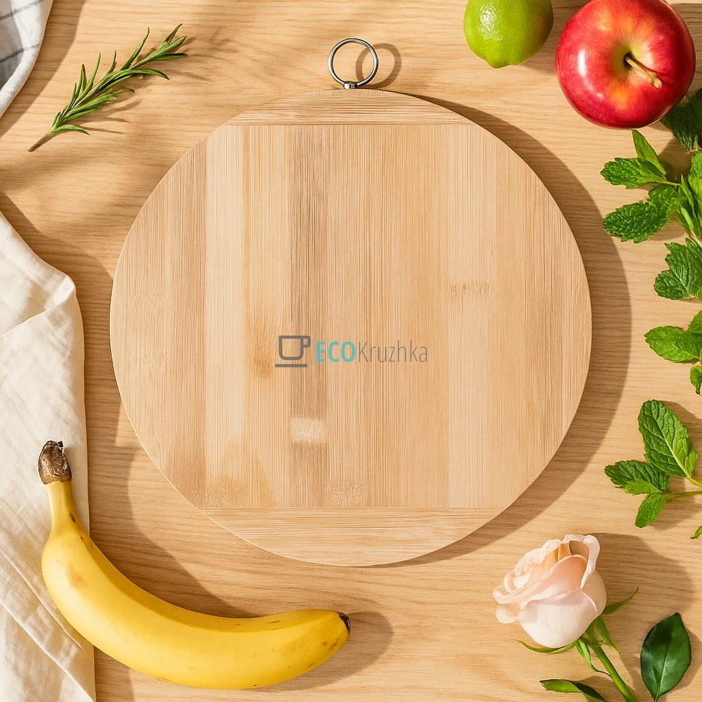 Обробна дошка бамбукова кругла 30 см FRU-799