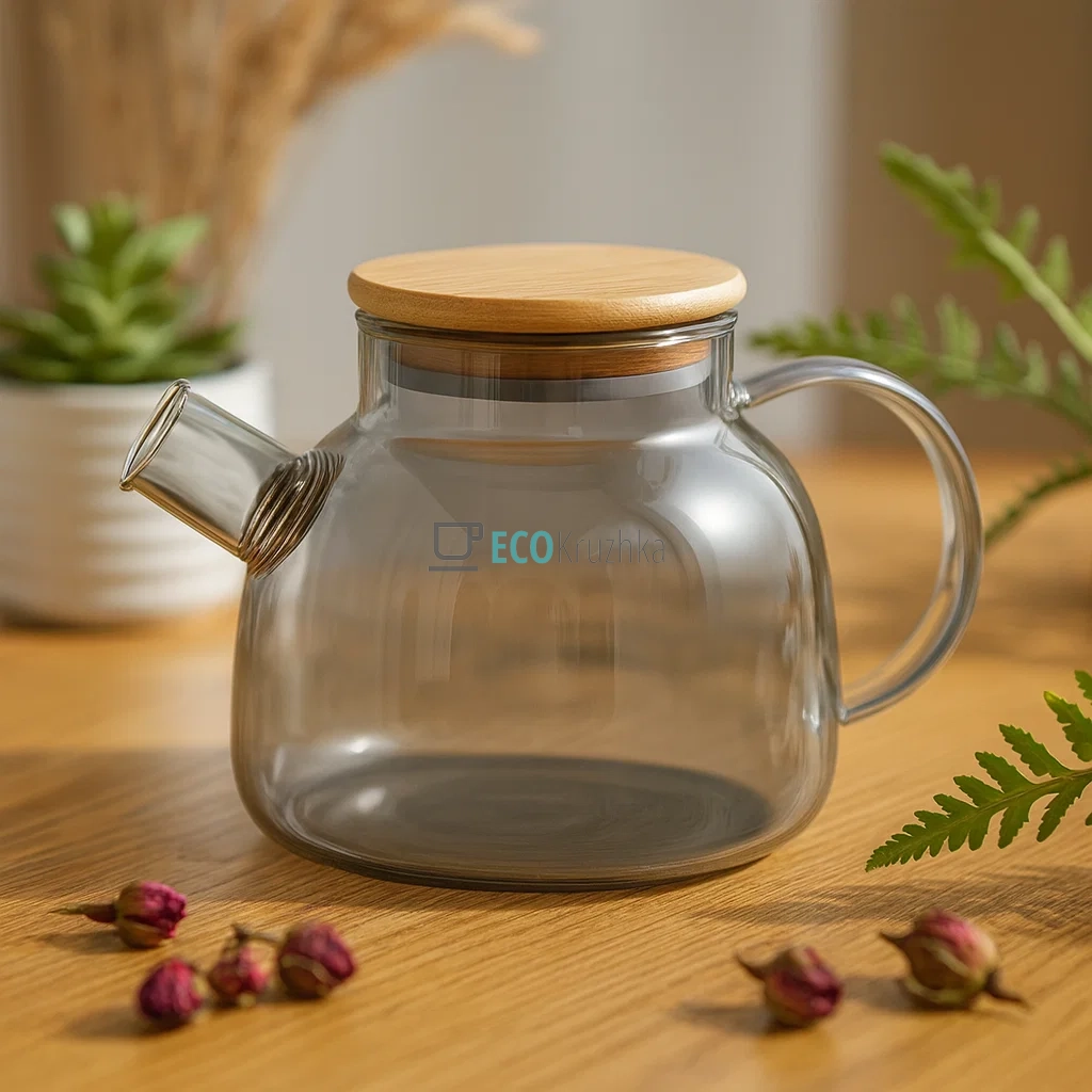 Заварник Ardesto Graphite, 1000мл, боросилікатне скло, бамбук, cірий (AR3010GR)