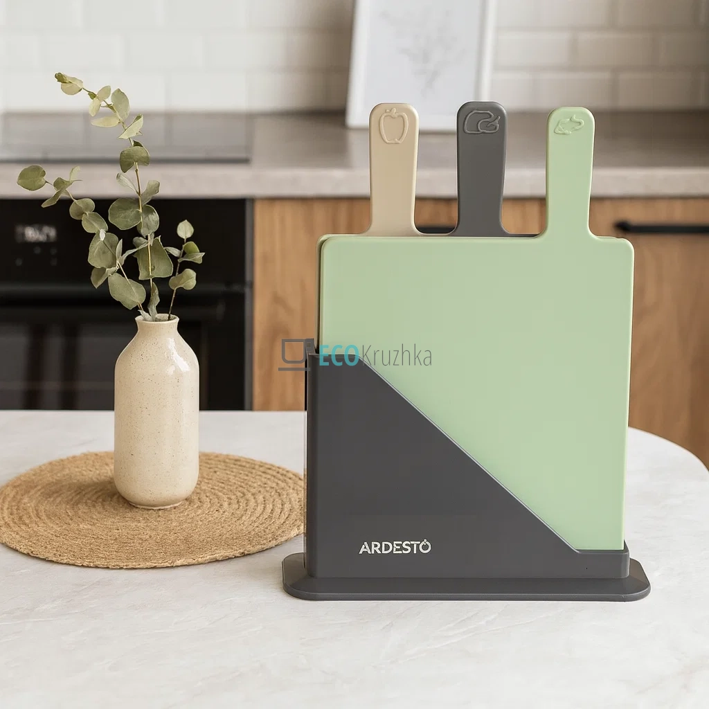 Набір кухонних дошок на підставці Fresh 3 шт. 24,1х33х7,9 см, пластик Ardesto AR1403GB