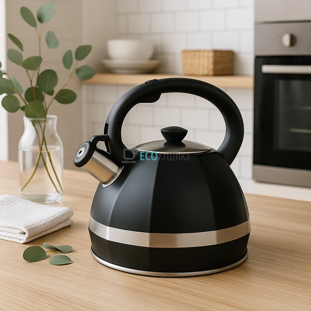 Чайник Kamille 3л з нержавіючої сталі зі свистком і нейлонової ручкою для індукції і газу KM-1078 Чайник Kamille 3л з нержавіючої сталі зі свистком і нейлонової ручкою для індукції і газу KM-1078