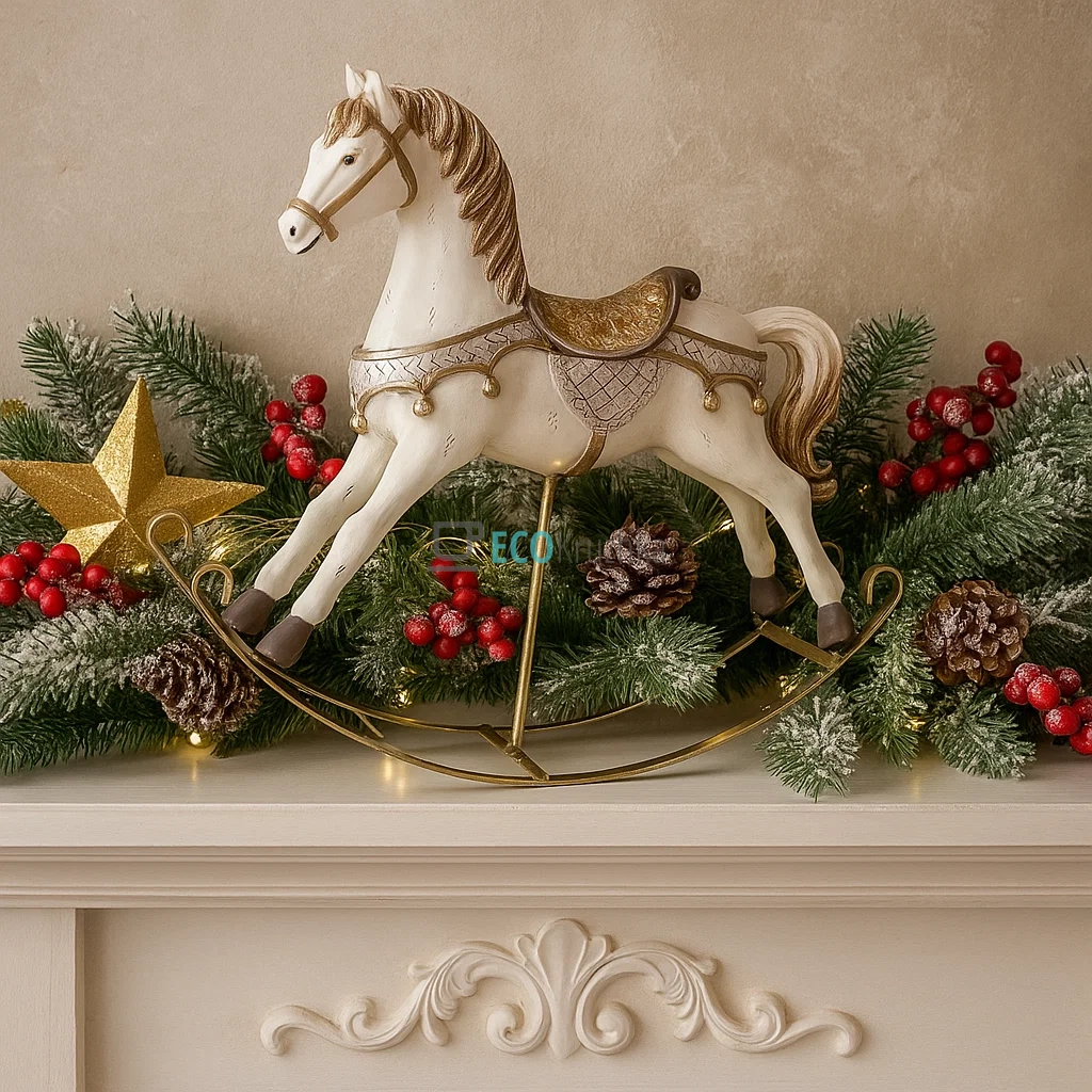 Декоративна статуетка «Конячка‑гойдалка» 34,5 см біла з золотbм (218-709) Декоративна статуетка «Конячка‑гойдалка» 34,5 см біла з золотbм (218-709)