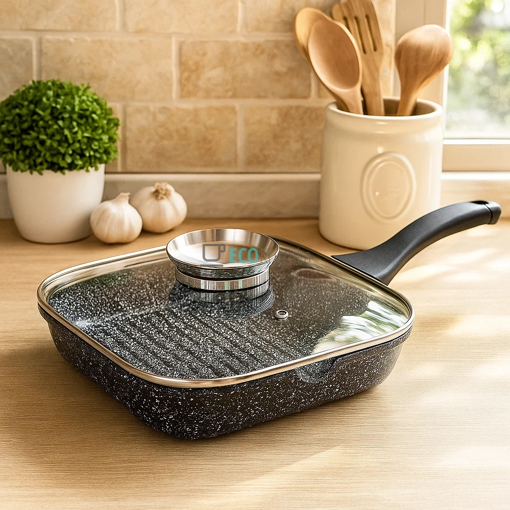 Сковорода-гриль 24 см, з гранітним покриттям та кришкою Edenberg EB-3309 Сковорода-гриль 24 см, з гранітним покриттям та кришкою Edenberg EB-3309