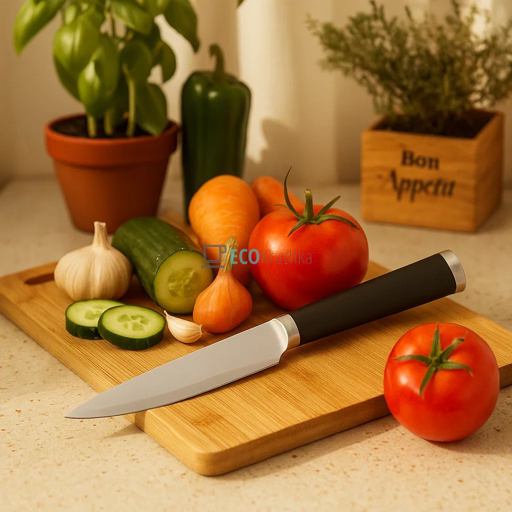 Універсальний ніж з нержавіючої сталі, лезо 12 см, ергономічна ручка Soft Touch Kamille KM-5193