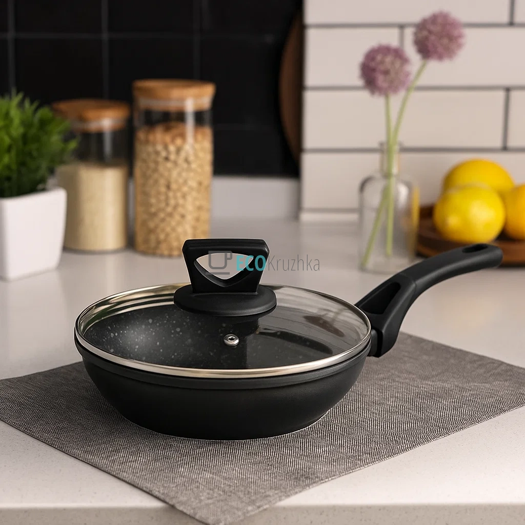 Сковорода 20 см (1.1 л) з кришкою та мармуровим покриттям Edenberg EB-7452