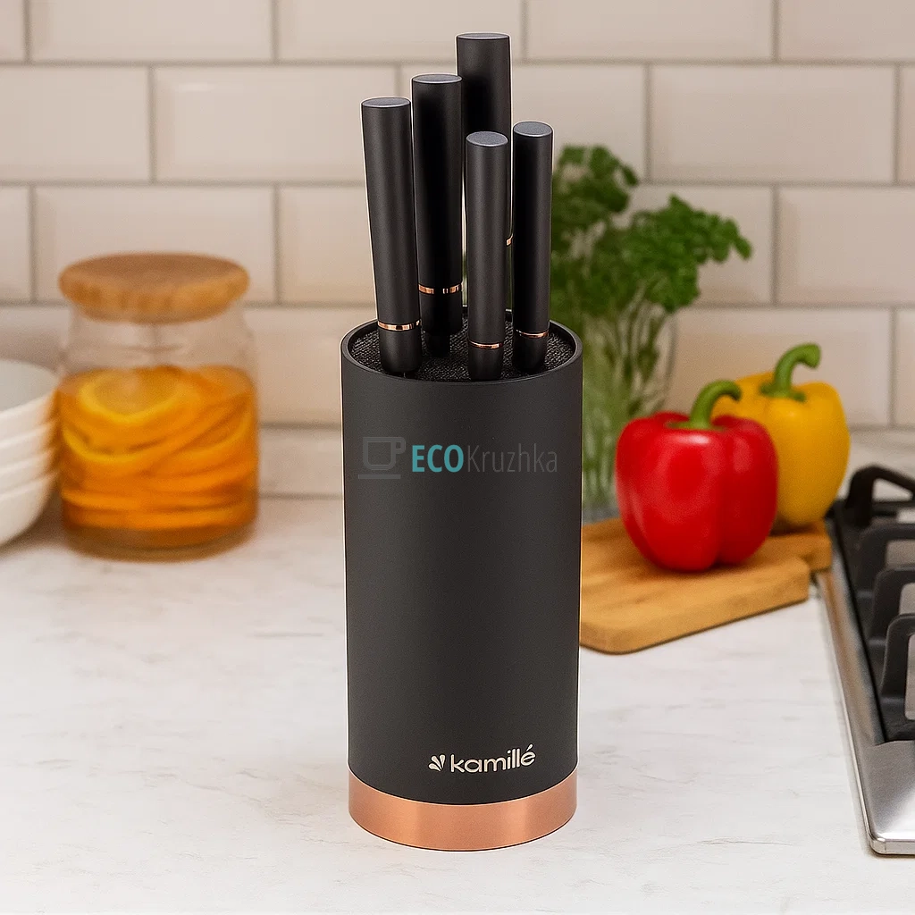 ​Набір кухонних ножів Kamille з підставкою, 6 шт (KM-7625)