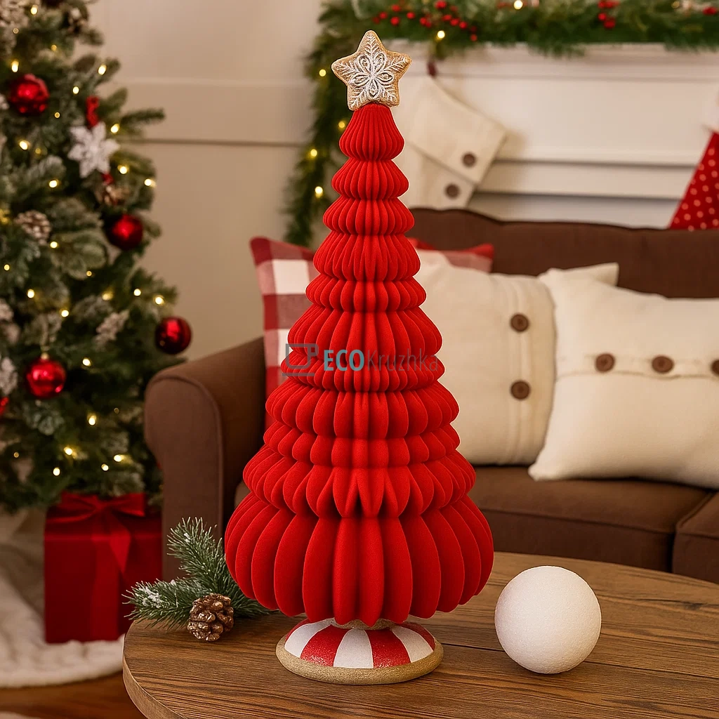 Декоративна пряниково-зефірна ялинка з флоком 23 х 23 х 52.5 см (837-271)