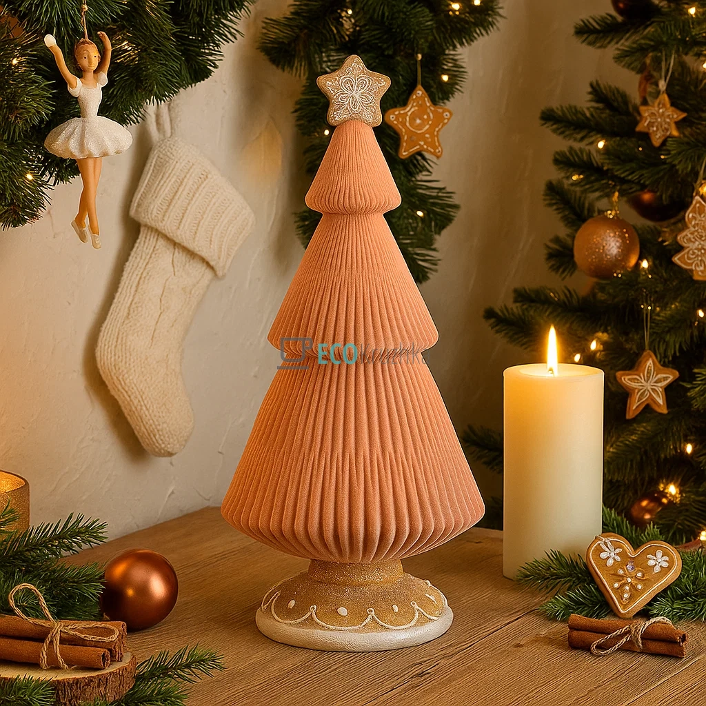 Декоративна пряниково-зефірна ялинка з флоком 20 х 20 х 44 см (837-257)