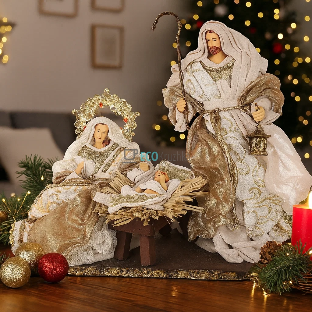 Різдвяний вертеп з 3 фігур на підставці 35 х 18 х 28 см (428-212)