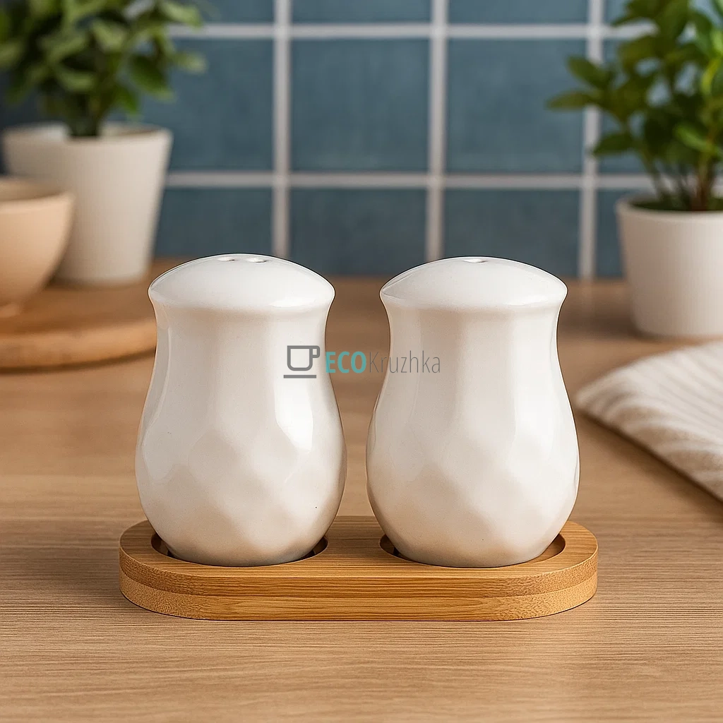 Сільничка та перечниця на бамбуковій підставці PJ02812