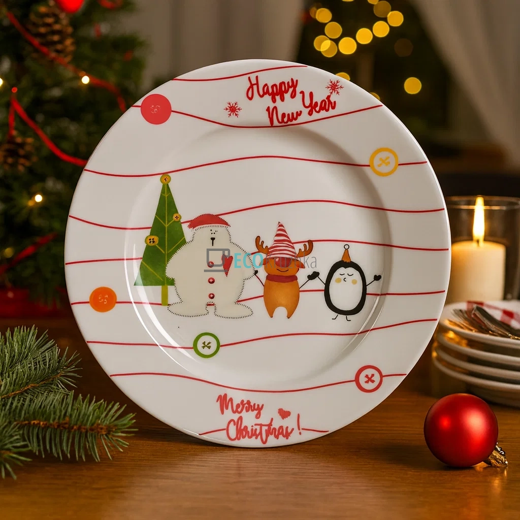 Обідня порцелянова тарілка New Year Friends 23 см (7777-7) Обідня порцелянова тарілка New Year Friends 23 см (7777-7)