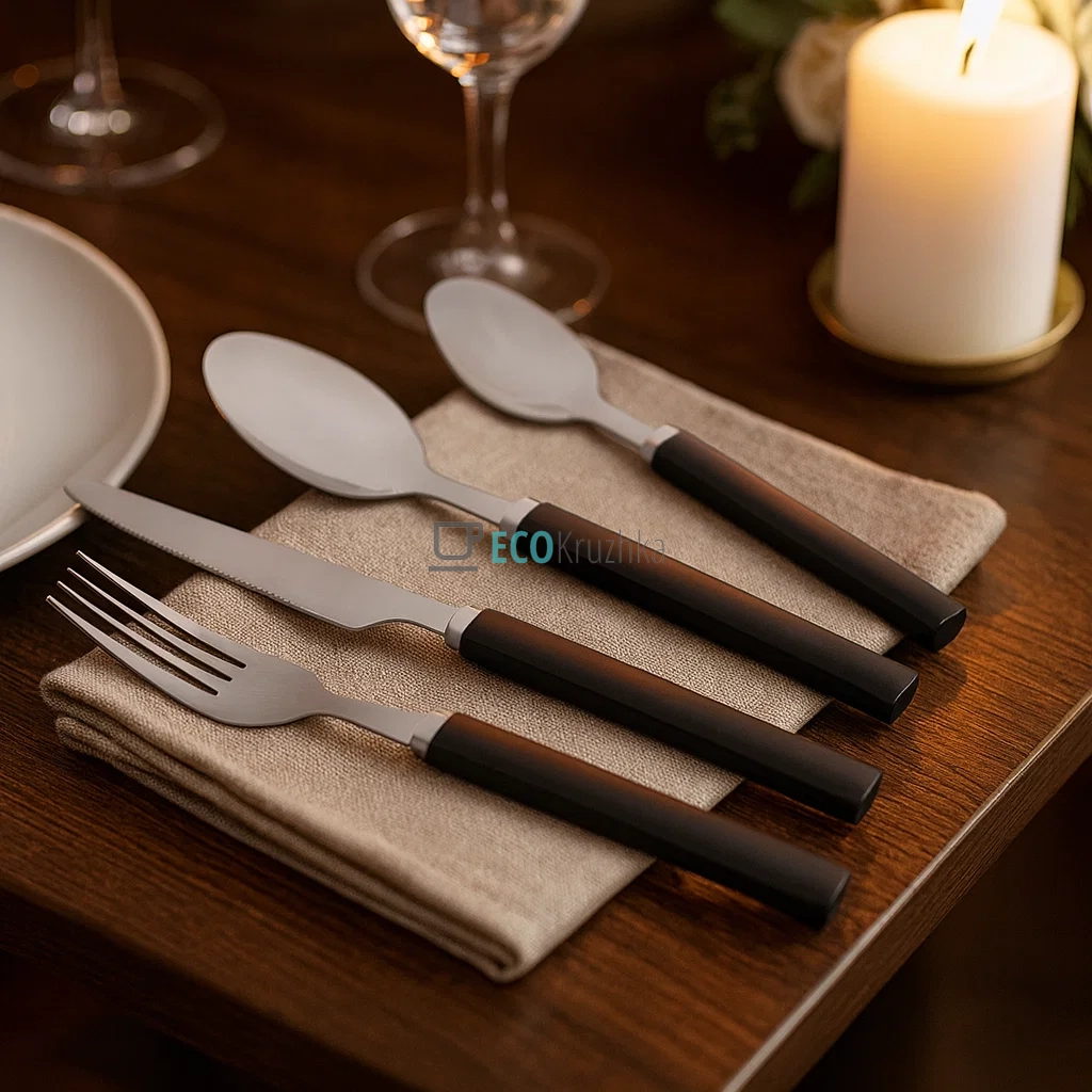 Набір столових приборів Ardesto Gemini Spoleto, 16 приборів, нержавіюча сталь, пластик, чорний (AR1916S)