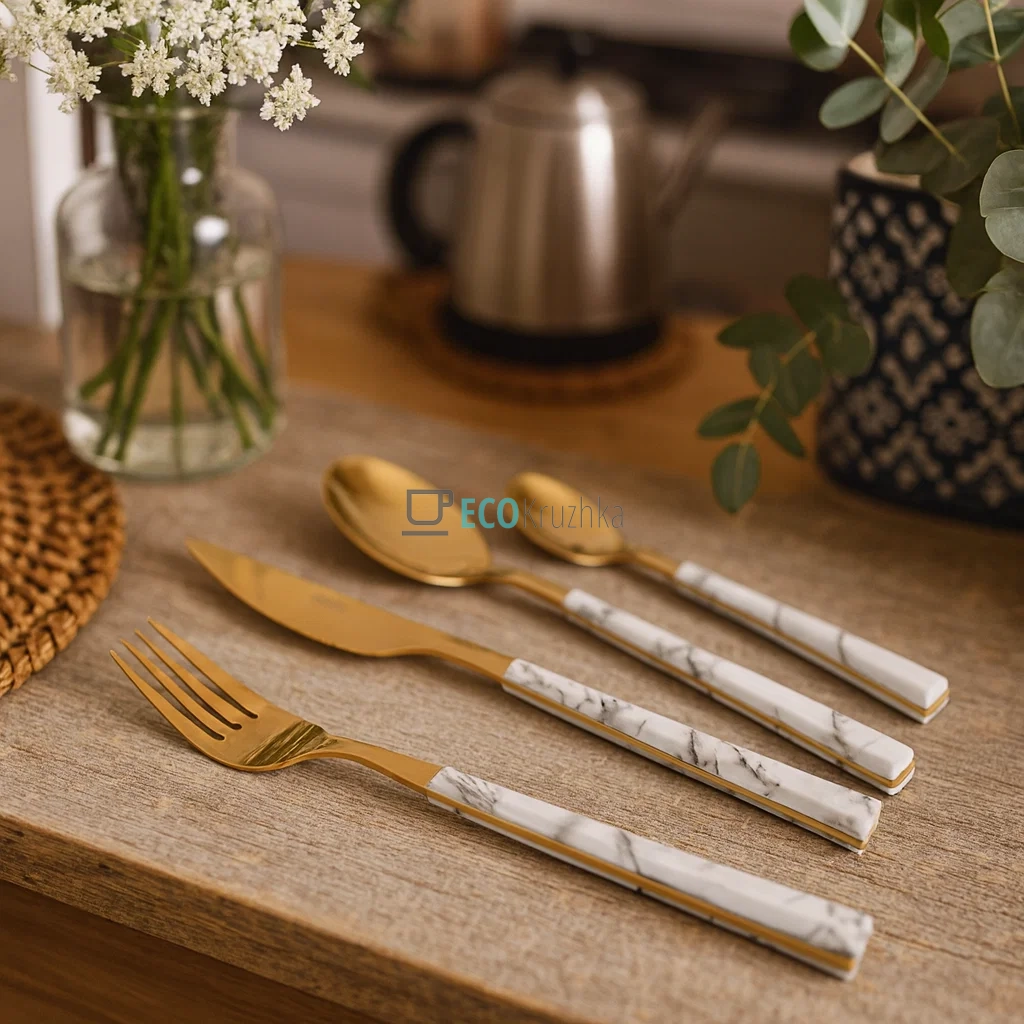 Набір столових приборів Ardesto Gemini Marmo, 16 приборів, нержавіюча сталь, пластик, золотисто-білий (AR1916MWS) Набір столових приборів Ardesto Gemini Marmo, 16 приборів, нержавіюча сталь, пластик, золотисто-білий (AR1916MWS)