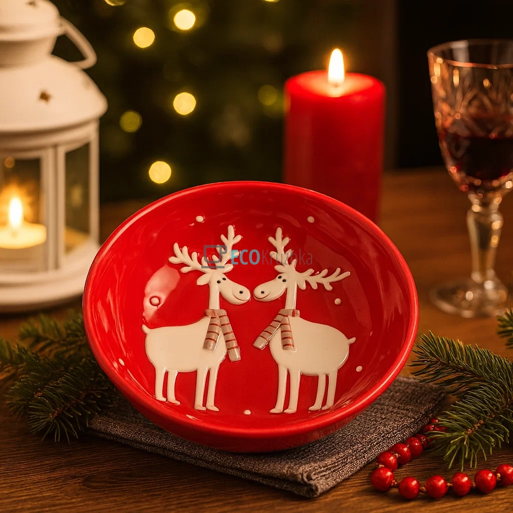 Керамічна піала "Олені", 350 мл, червона (834-143)