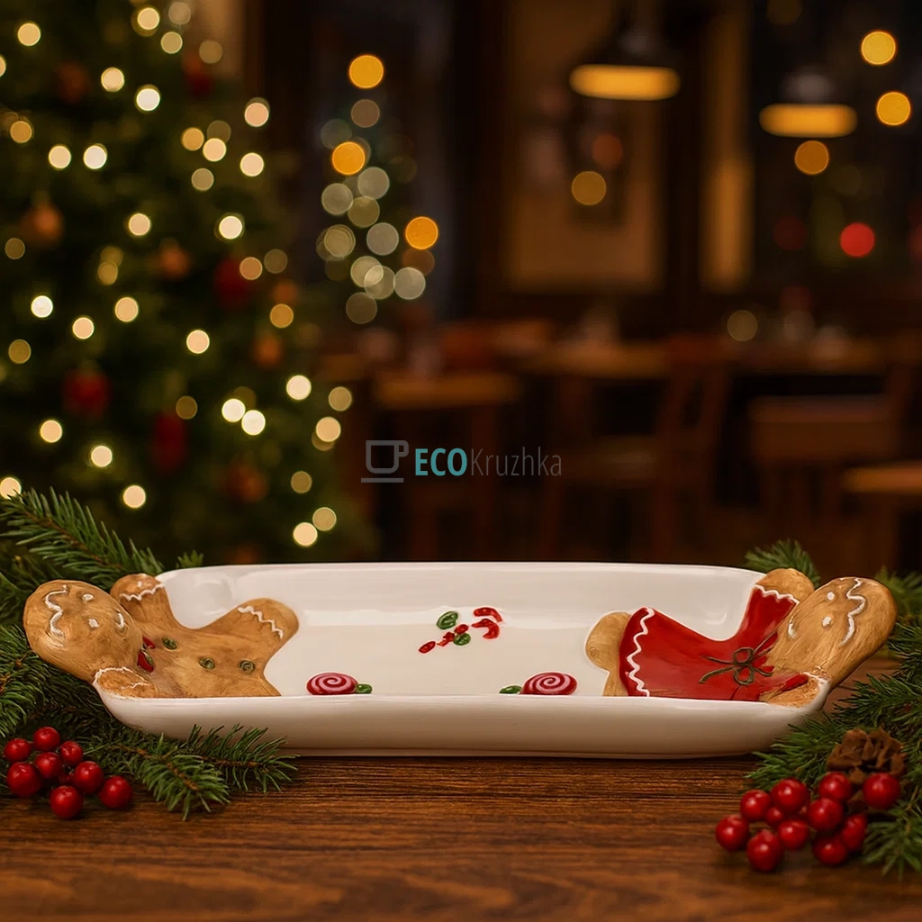 Керамічне сервірувальне блюдо "Веселі Пряники", 31x10x4.5 см (834-374)