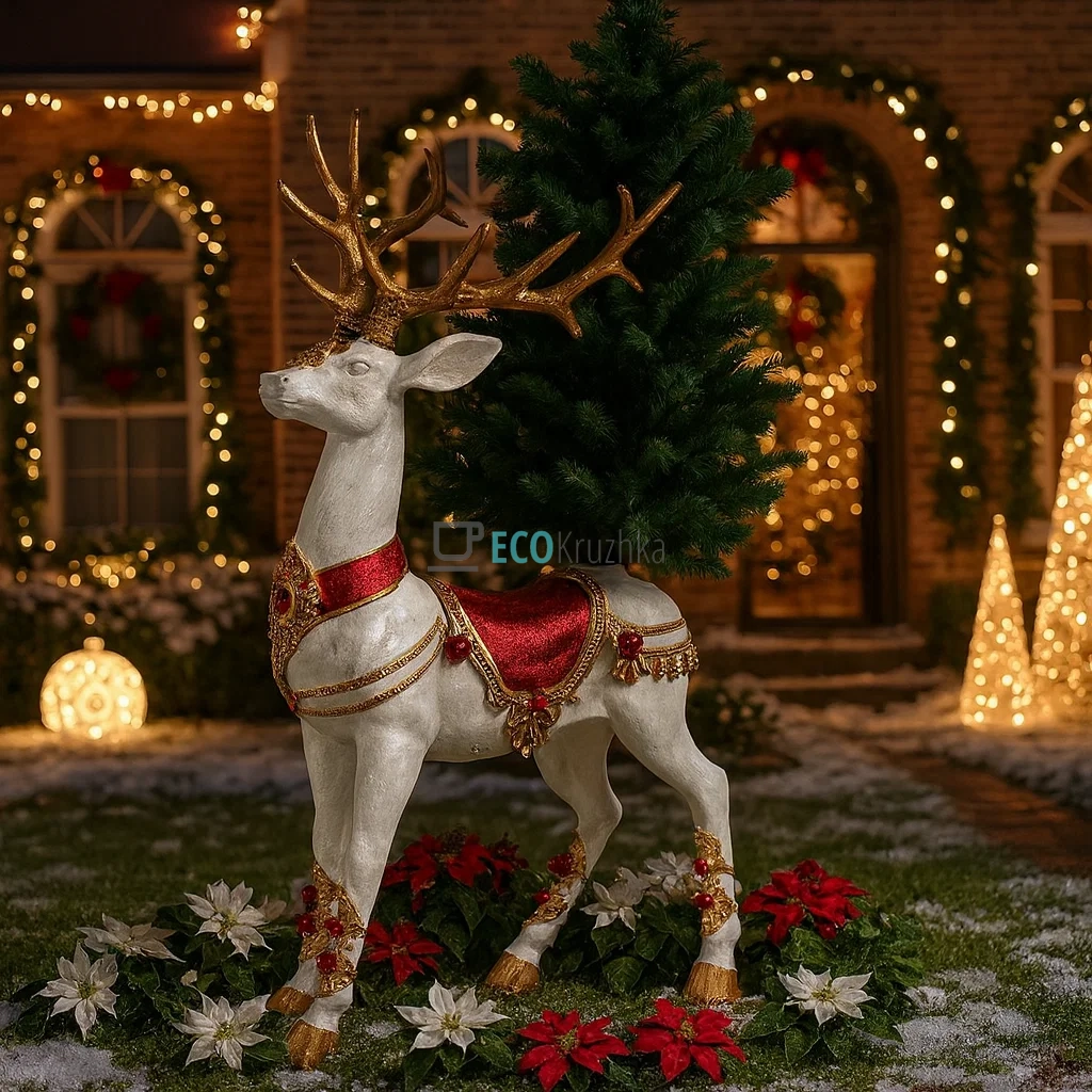 Підставка під ялинку Олень 70×40×125 см білий (837-309) Підставка під ялинку Олень 70×40×125 см білий (837-309)