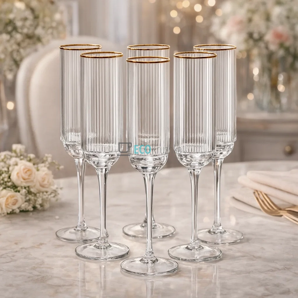 Набір келихів для шампанського із золотим обідком 160 мл 6 шт APL9060 Набір келихів для шампанського із золотим обідком 160 мл 6 шт APL9060