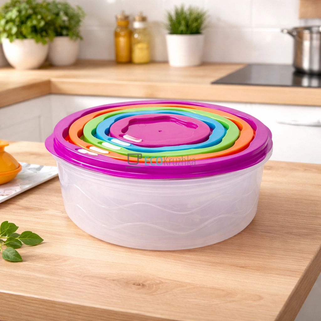 Набір круглих контейнерів з кришками FRU-828, 5 предметів FRU-828