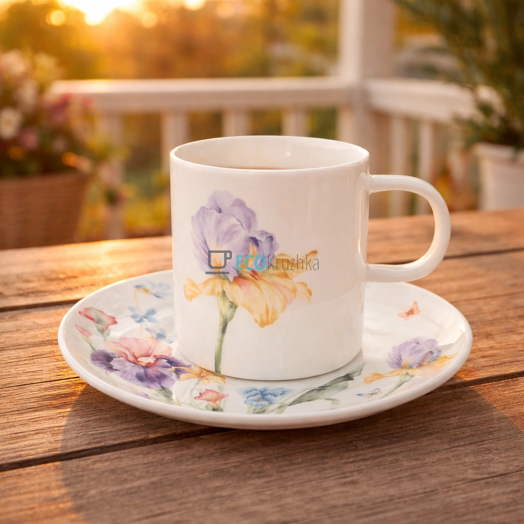 Кавовий набір з 2 порцелянових чашок з блюдцями 220 мл Iris (K251)