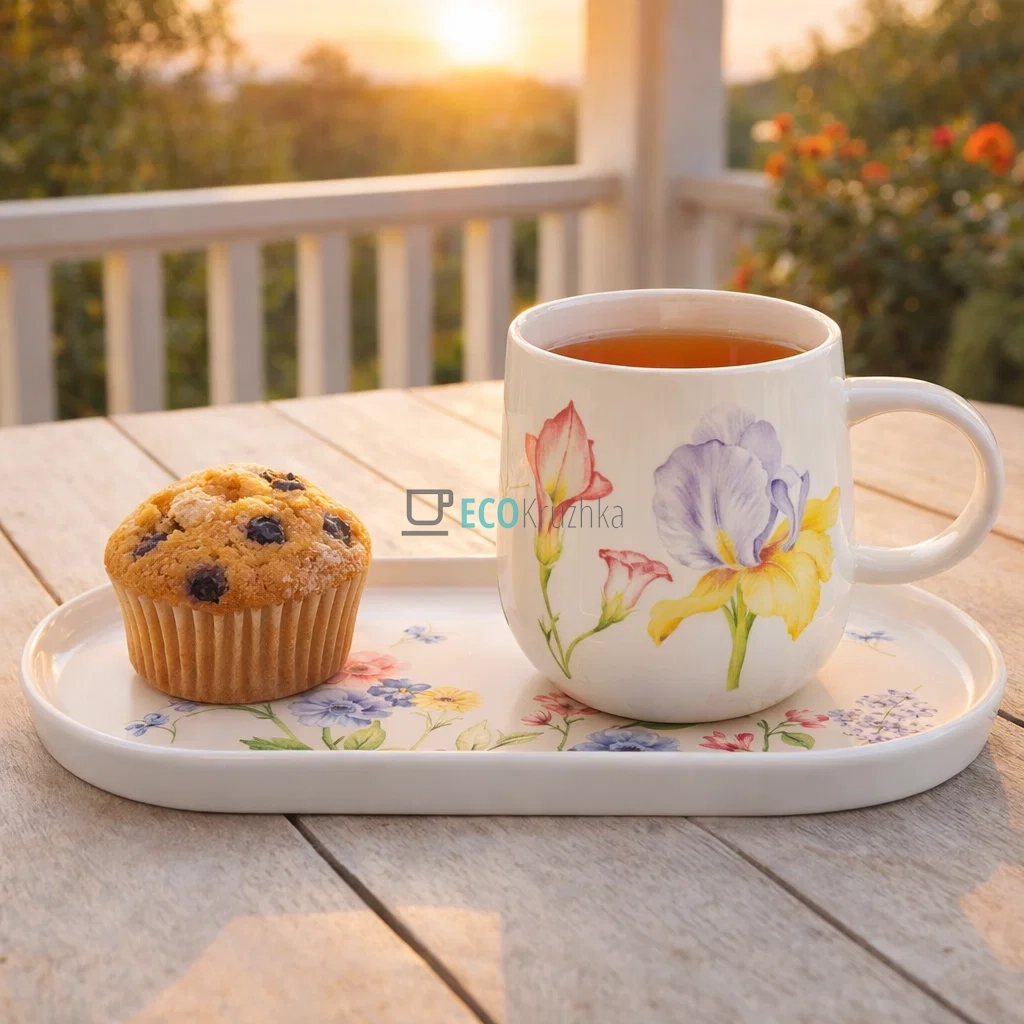 Порцеляновий набір для сніданку: чашка 400 мл з тарілкою Iris (K255)