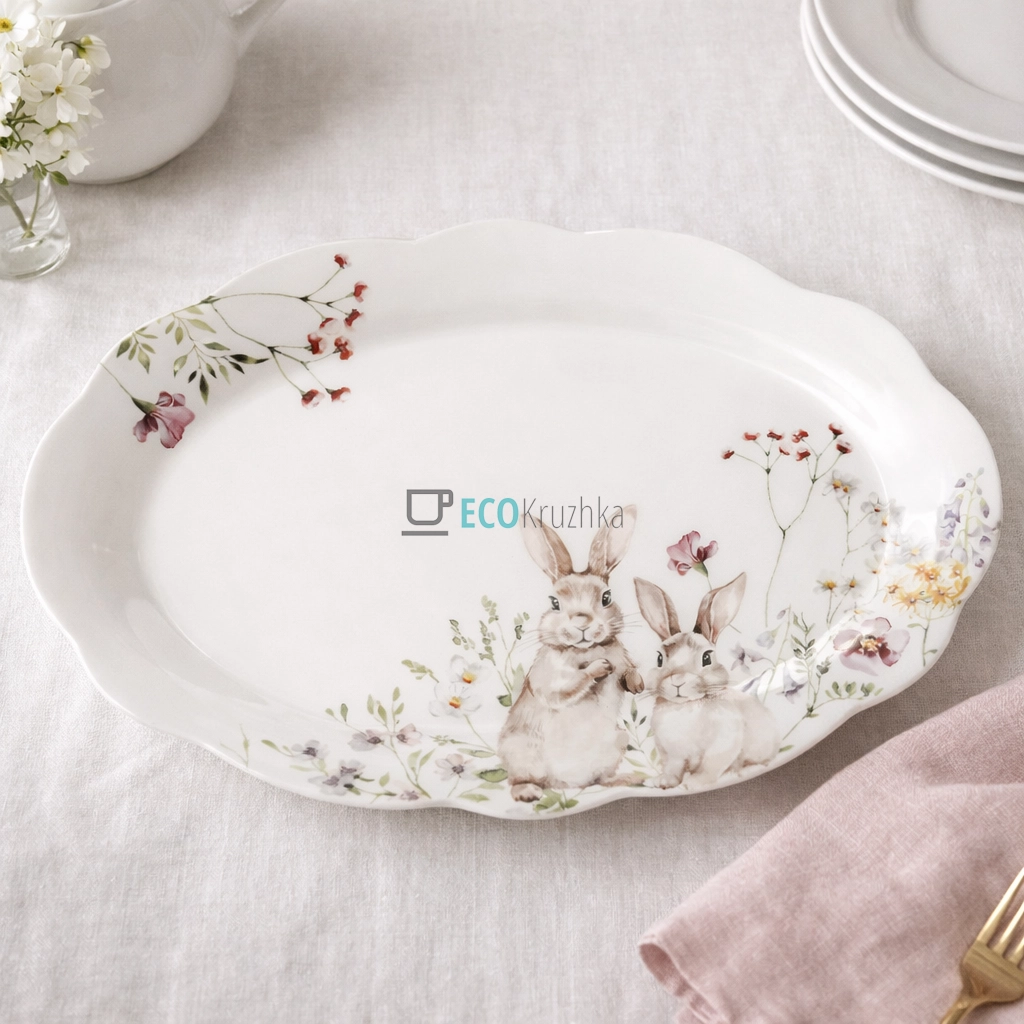 Порцелянове овальне блюдо для сервірування 36 см "Весняна історія" (K218) Порцелянове овальне блюдо для сервірування 36 см "Весняна історія" (K218)