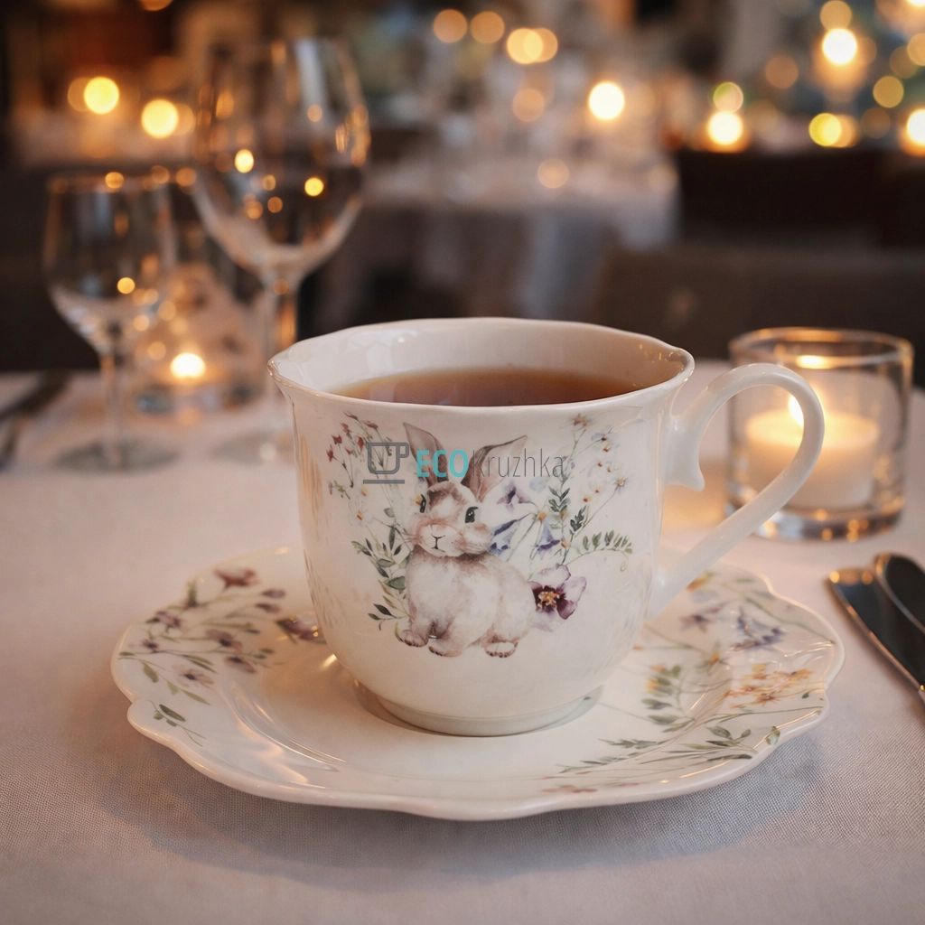 Набір порцелянових чашок з блюдцями 250 мл, 2 шт Весняна історія (K215)