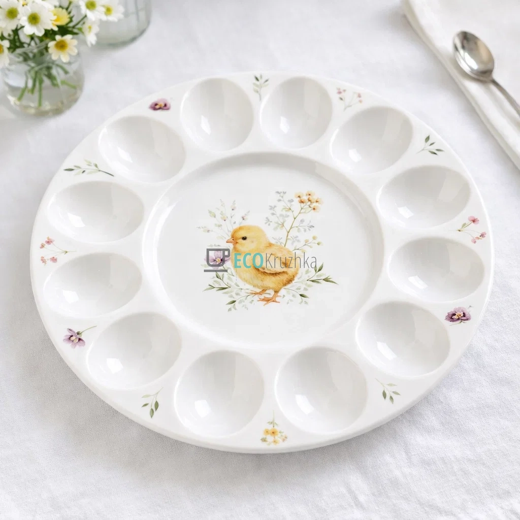 Порцелянова тарілка для яєць "Весняна історія" на 12 штук, Ø26,5 см (K097)