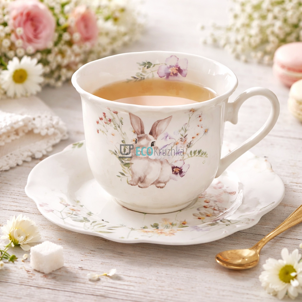 Порцеляновий чайний сервіз "Весняна історія" – чашка 270 мл з блюдцем (K090) Порцеляновий чайний сервіз "Весняна історія" – чашка 270 мл з блюдцем (K090)