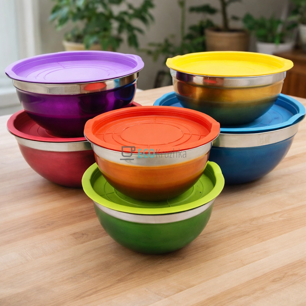 Набір кольорових салатників 5 шт нержавіючих APL9032-1