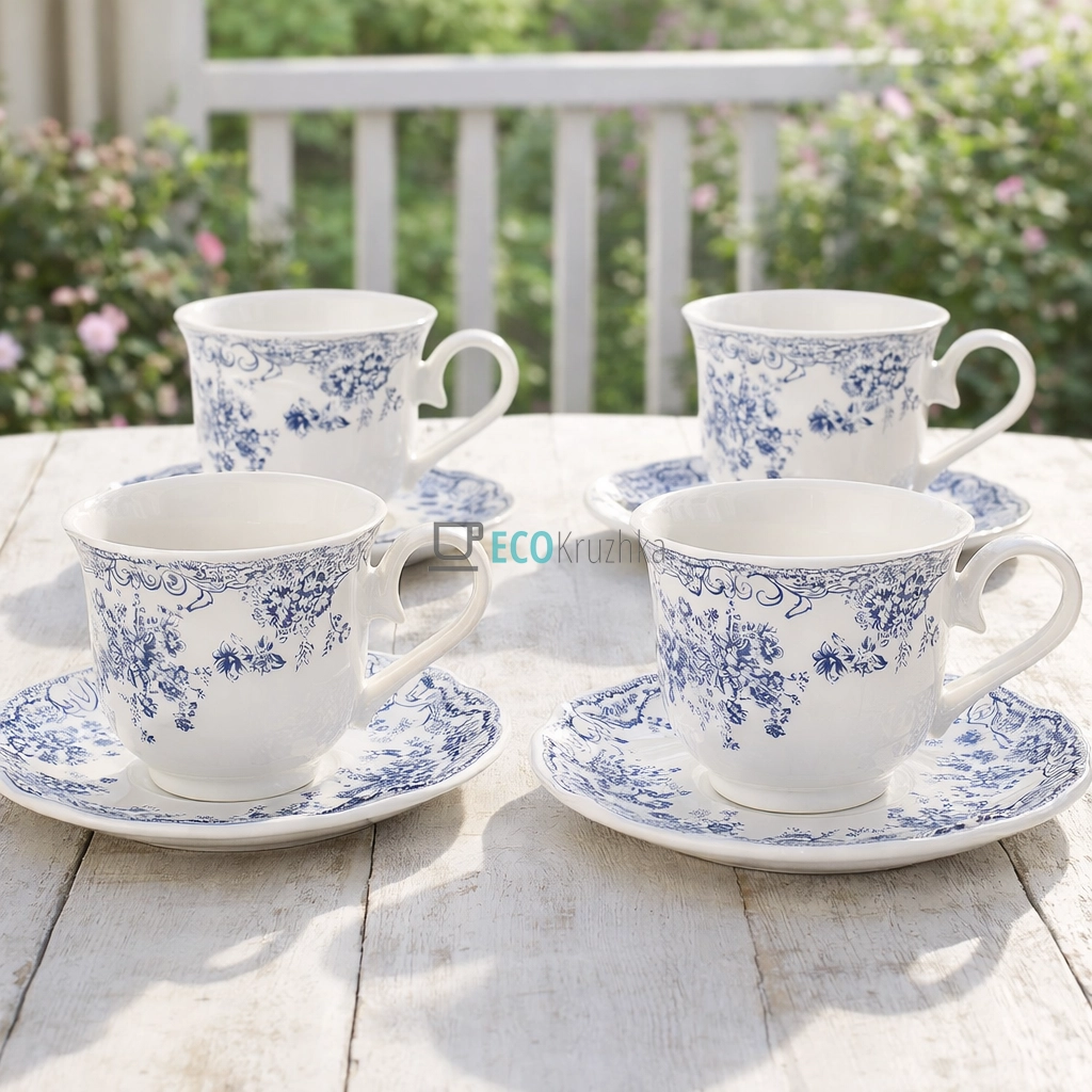 Набір порцелянових чашок 4 шт з блюдцем Англійська троянда 250 мл (K123)