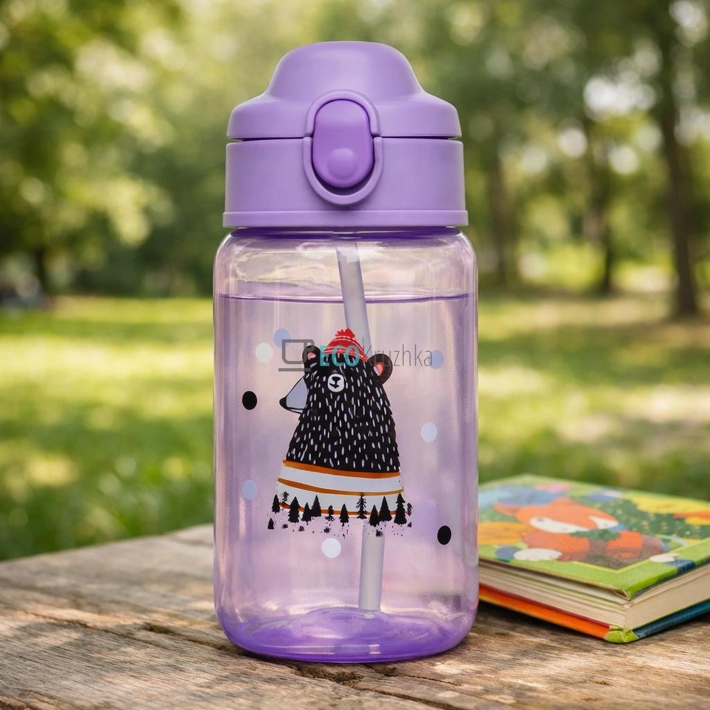Пляшка-поїлка Ведмідь дитяча з трубочкою 480 мл Фіолетовий (R90626)