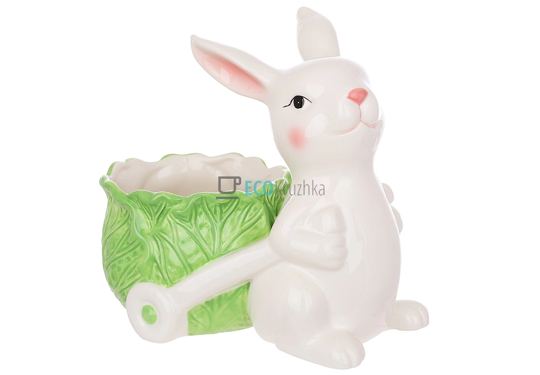 Декоративне керамічне кашпо Зайка з візком (928-119) Декоративне керамічне кашпо Зайка з візком (928-119)