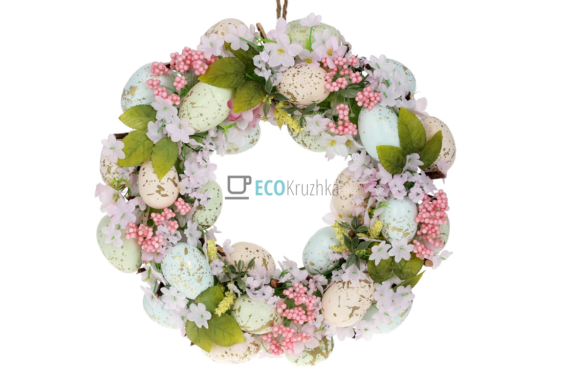 Декоративний великодній вінок 35 см пастельний відтінок (743-872)