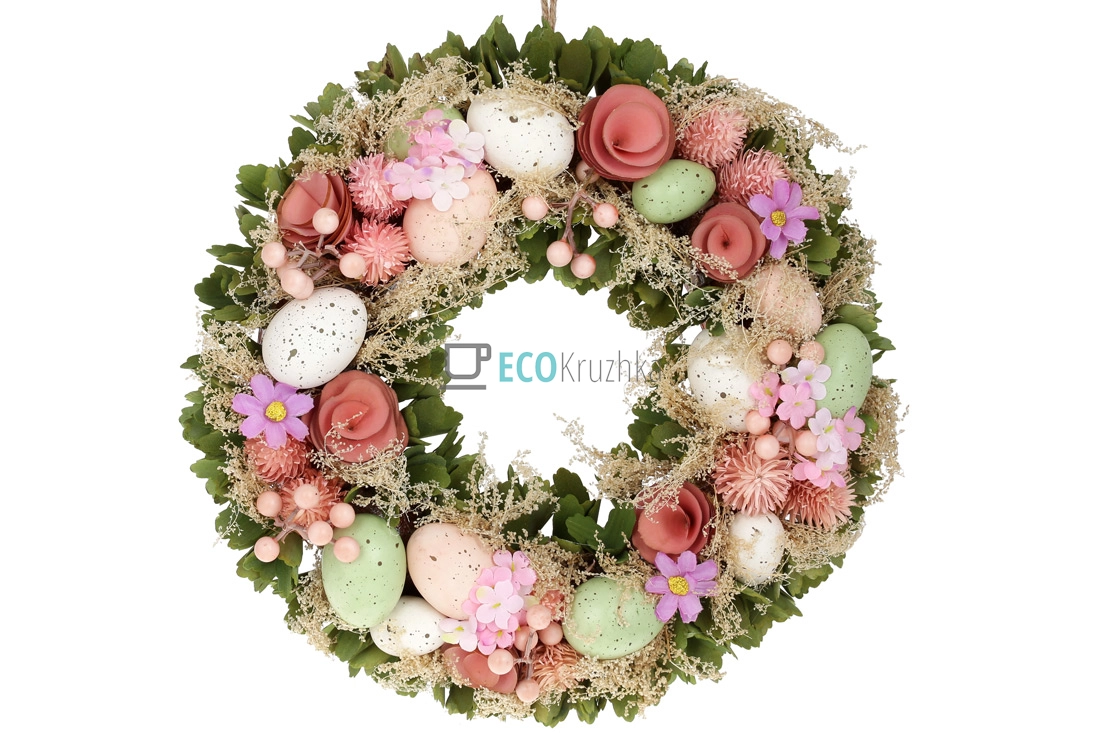 Декоративний великодній вінок 36 см рожевий (743-904)