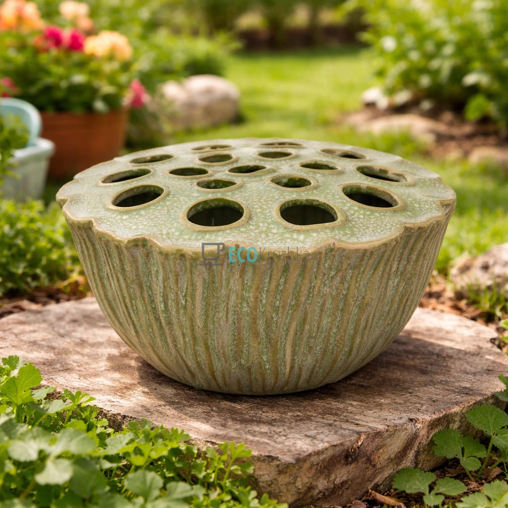 Керамічна ваза Flower Frog 23.5 х 23.5 х 11 см зелений (148-028)