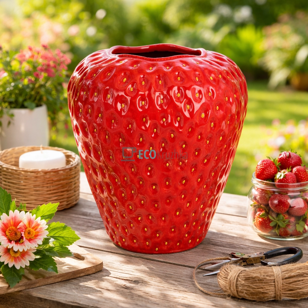 Керамічна ваза Strawberry 23.5 х 22.5 х 26.5 см червоний (998-001)
