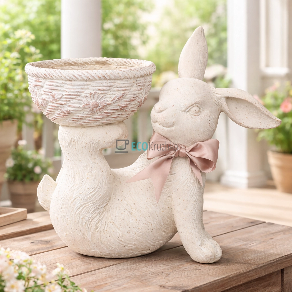Декоративне кашпо Кролик з кошиком 32×18.5×30.7 см (838-532)
