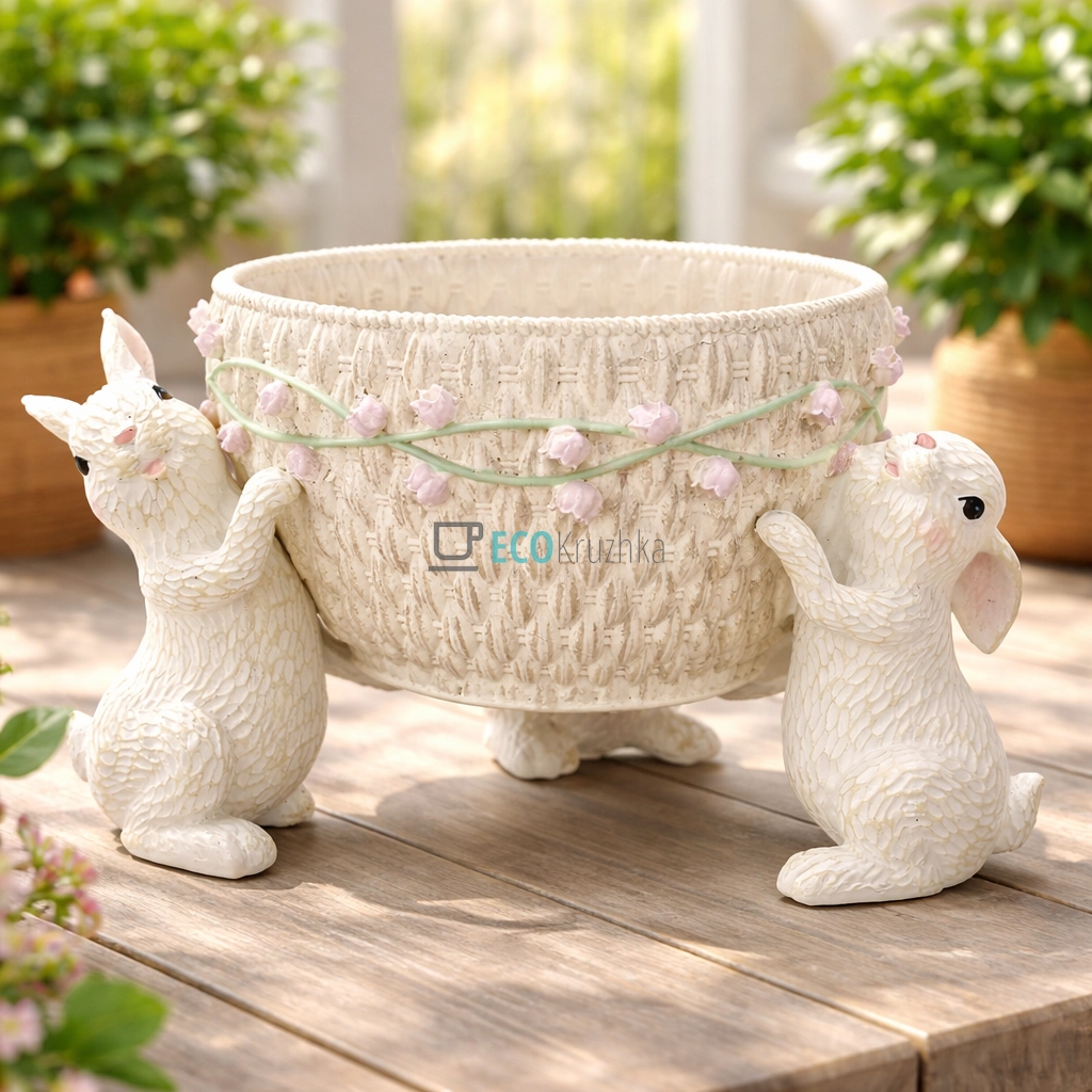 Декоративне кашпо з кроликами 25×24.5×18 см (838-593) Декоративне кашпо з кроликами 25×24.5×18 см (838-593)