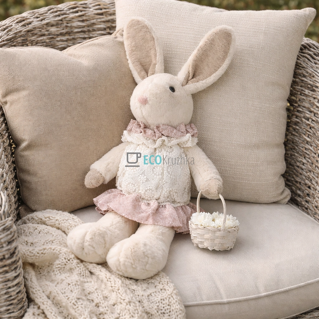 М’яка іграшка плюшевий Зайчик у мереживній сукні 53 см (831-872)