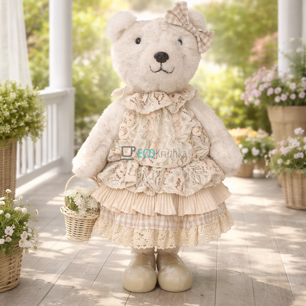 Декоративна фігура Ведмедик з кошиком 33 см ,бежевий (831-920)