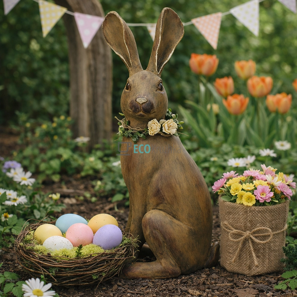 Декоративна статуетка Кролик з віночком 32.5 см коричневий (218-009)