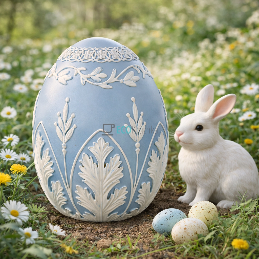 Декоративна фігура Яйце блакитне з білим орнаментом 20 см (838-588) Декоративна фігура Яйце блакитне з білим орнаментом 20 см (838-588)
