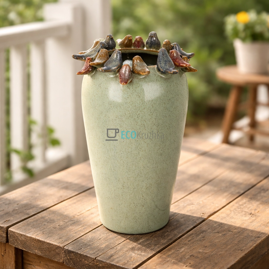 Декоративна керамічна ваза Birds 17 х 17 х 27.5 см зелений (148-003)