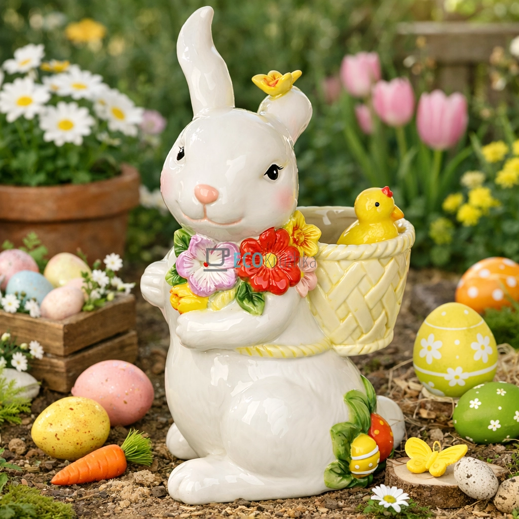 Керамічне кашпо Зайчик з кошиком 26.5 см (928-137)