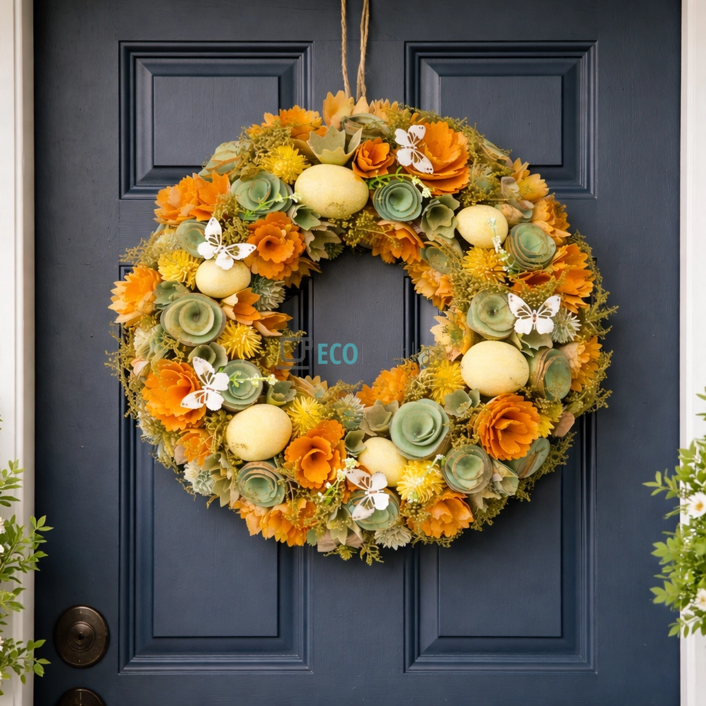 Великодній вінок 33 см жовто-жовтогарячий (743-911)