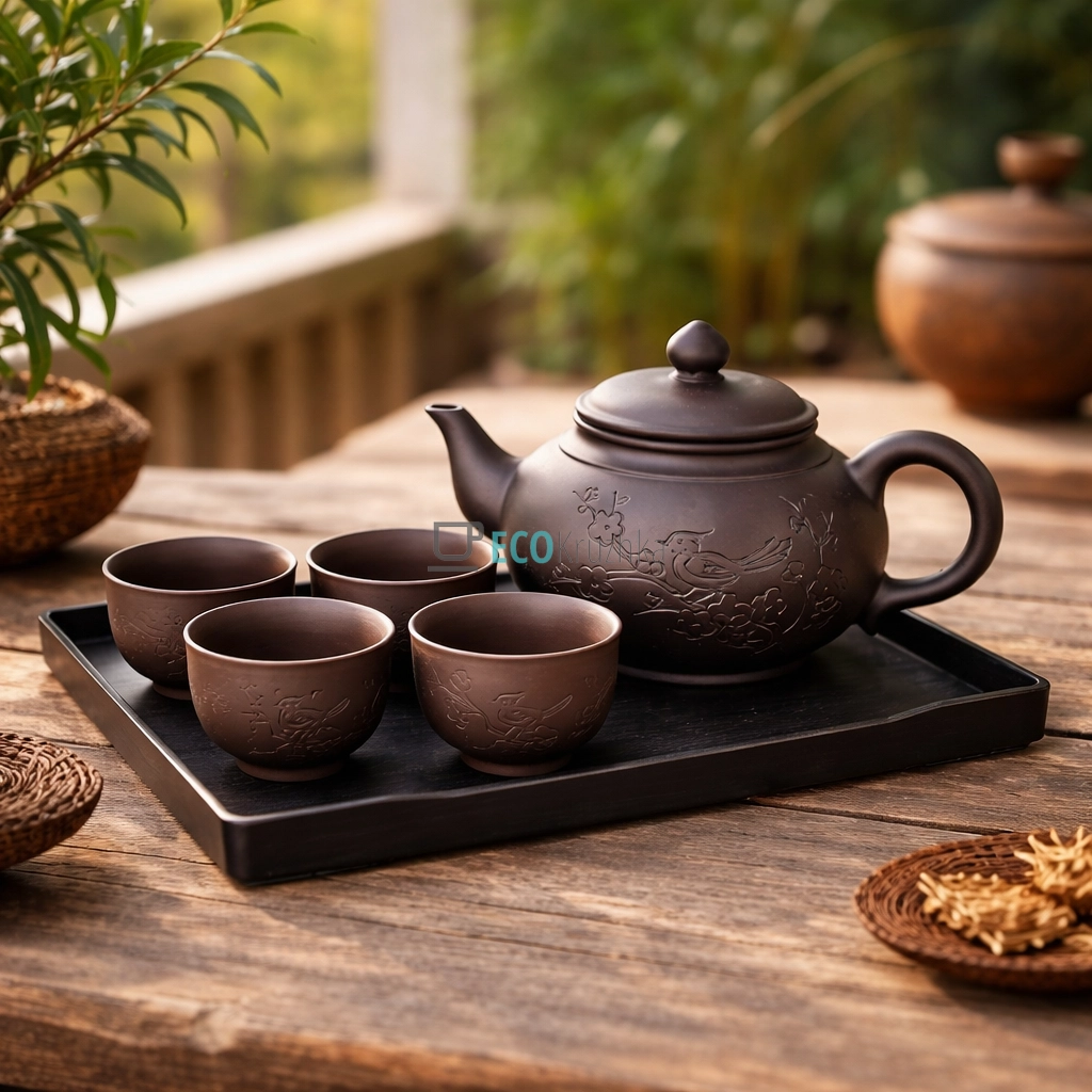 Набір для чаювання "Весняний" – чайник 750 мл, 4 піали, таця (T2565-1)